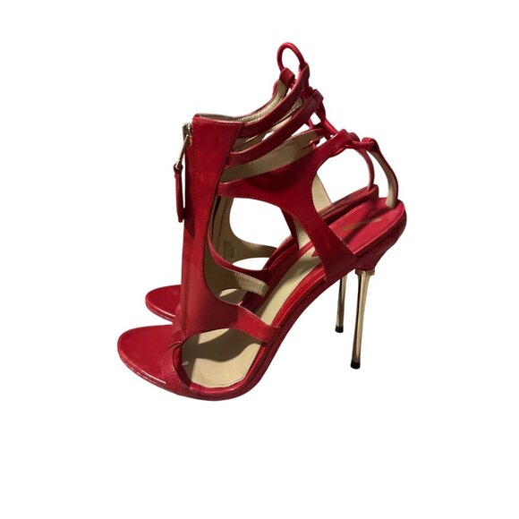 BRIAN ATWOOD Red Leather Zip Laceup Sandals Heels Size 7 - Picture 4 of 8
